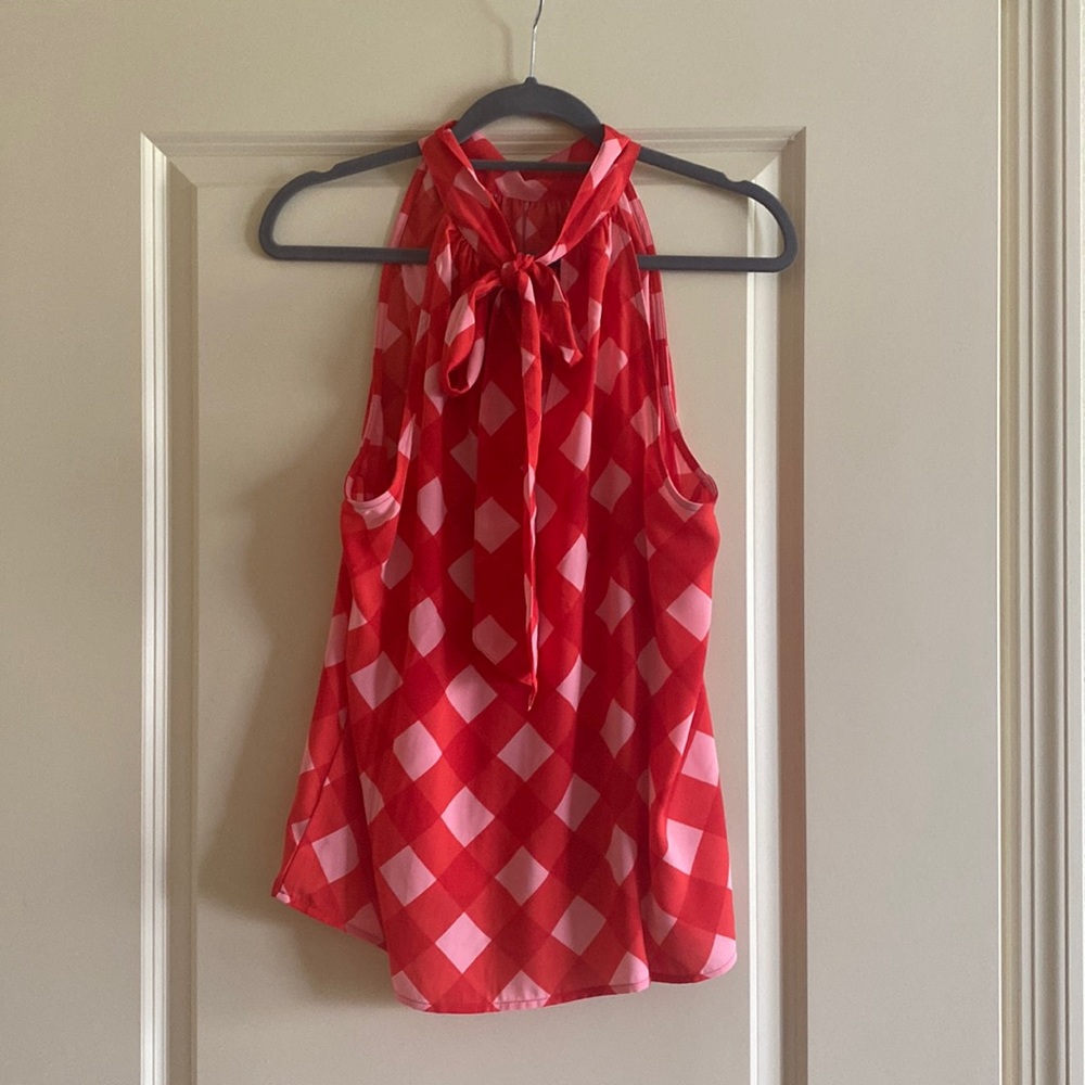 Red jcrew high neck shirt
